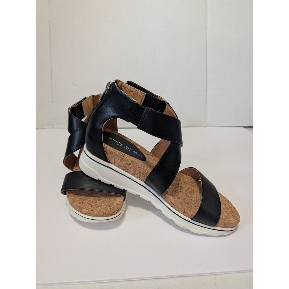 Adrienne Vittadini Sport Sandals Women's Black Strappy Cork Summer 10 M
